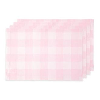 Solino Home Linen Placemats Set of 4, 14 x 19 Inch for Dining Table, Holiday and Everyday Table Decor - Buffalo Check in Marshmellow Pink at