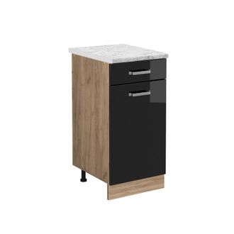 Vicco Mueble Bajo De Cocina R-line, Negro Brillo Intenso, 40 Cm Et M&aacute;rmol