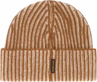 Moorer Mens Ribbed Knit Beanie Hat In Burnt Orange/nut