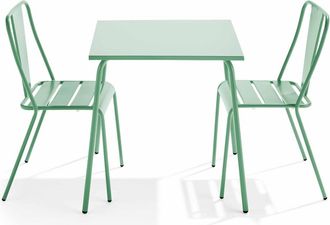 Oviala Mesa de jard&iacute;n cuadrada y 2 sillas de bistr&oacute; verde salvia