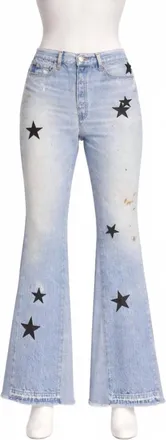 Amiri Womens Leather Star Recon Flare Jeans In Multi Indigo