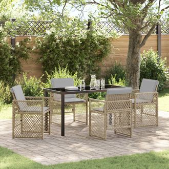 Berkfield Home 5 Piece Garden Dining Set with Cushions Beige Poly Rattan