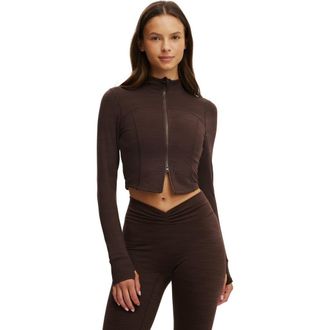 Cotton On Womens Active Ultra Soft Contour Long Sleeve Zip Through in French Roast Marle at Nordstrom, Size X-Small