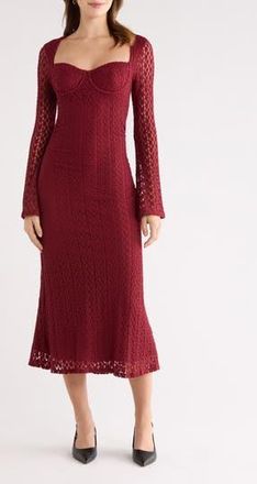 ASTR the Label Tamia Long Sleeve Lace Midi Dress in Wine at Nordstrom Rack, Size X-Small