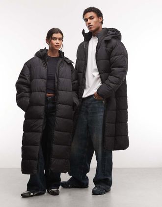 Collusion piumino maxi lungo con cappuccio unisex nero