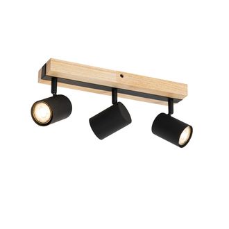 QAZQA Qazqa Moderno Foco De Techo Inteligente Negro Con Madera 3 Luces Giratorio E Inclinable Incl. Wifi Gu10 50mm - Jeana /acero Rectangular Adecuado Para 