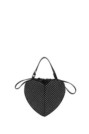 Rotate Rhinestone Leather Drawstring Heart Shoulder Bag