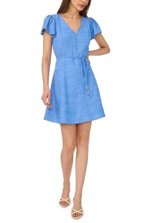 CeCe by Cynthia Steffe Flutter Sleeve Tie Waist Minidress in Classic Navy at Nordstrom, Size Xx-Large
