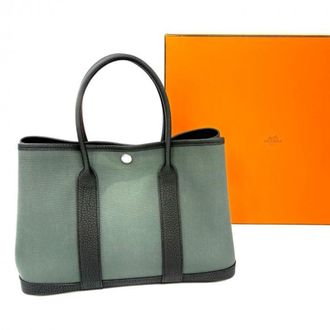 Herm&egrave;s Black Green Khaki Toile Officier Tote Bag (Pre-Owned)