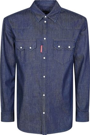 Dsquared2 Deep Blue Flap Pockets Snap Button Shirt