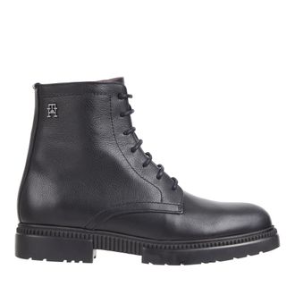 Tommy Hilfiger Black Leather Lace-Up Striped Boots