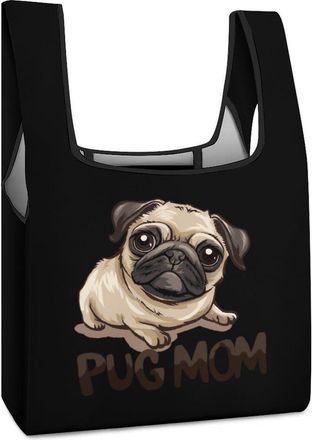Generic Pug Mom Dog Shopping Bag Reusable Grocery Tote Bag Foldable Handbag for Travel Picnic
