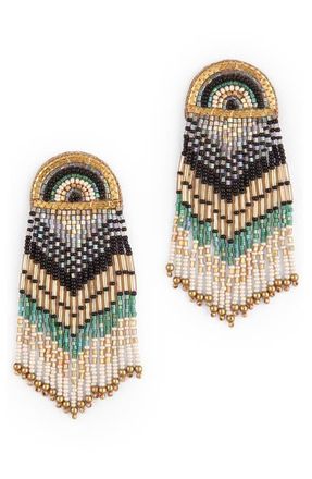 Deepa Gurnani Lisander Beaded Fringe Drop Earrings in Teal at Nordstrom