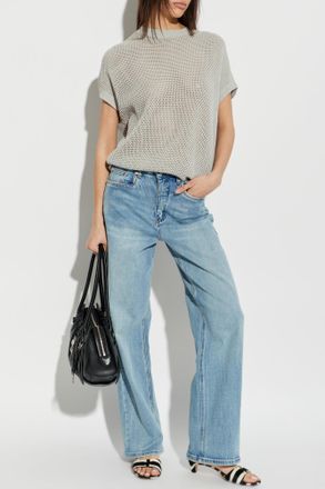 Fabiana Filippi Top With Shimmering Sequins On The Shoulders, Womens, Grey