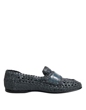 Dolce & Gabbana Blue Woven Leather Slip On Loafers Mens Shoes