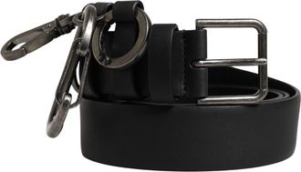 Dolce & Gabbana Mens Black Calf Leather Silver Metal Buckle Belt