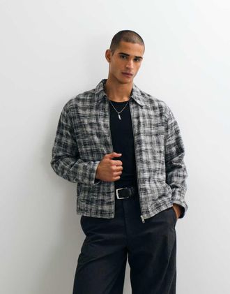 Weekday overshirt con zip a quadri slub nero