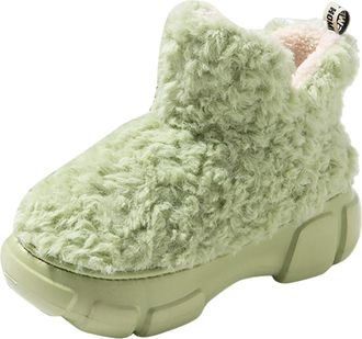 Generic Winter Cozy Womens Slippers Warm Indoor Outdoor Sole Comfortable Soft Fleece Winter Season Footwear Ideal For Her (Green, 4. 5)