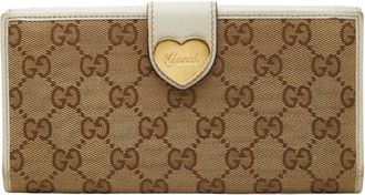 Gucci Beige White Canvas Leather Long Wallet (Bi-Fold) (Pre-Owned)