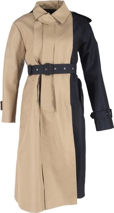 sacai Belted Color-Block Trench Coat in Beige and Navy Blue Cotton