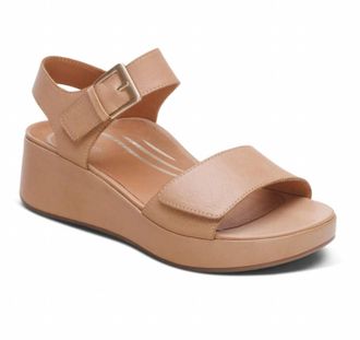 Aetrex Womens Ariel Adjustable Quarter Strap Wedge In Sand
