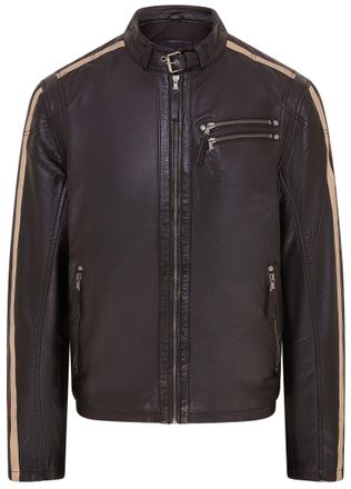 Infinity Leather Mens Striped Cafe Racer Biker Jacket - Alta - Black Lamb Leather - Size X-Large
