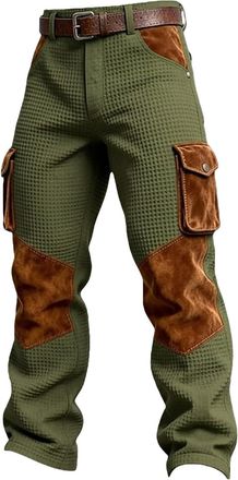 Generic Work Trousers Men, Waffle Pants Relaxed Fit Splicing Cargo Trouser Breathable Combat Pant Retro Fashion Casual Trousers Straight Leg Textured Pants So