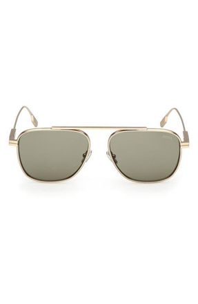 Ermenegildo Zegna 57mm Geometric Sunglasses in Matte Satin Gold Metal at Nordstrom