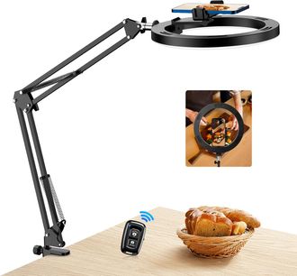 OEM Anillo De Luz De 10 Pulgadas Con Brazo Flexible Y Control Remoto: L&aacute;mpara De Escritorio Con Soporte Para Tel&eacute;fono, Ideal Para V&iacute;deos De Cocina, Stream