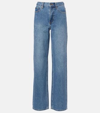 Self Portrait Embellished high-rise straight jeans