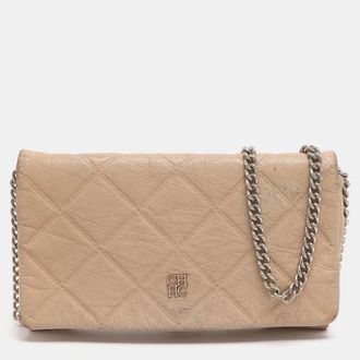 Carolina Herrera Beige Quilted Leather Chain Clutch