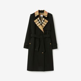 Burberry Long Check Collar Gabardine Trench Coat