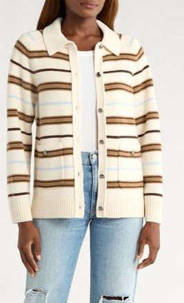 Rag & Bone Peggy Stripe Collared Oversize Wool Cardigan in Ivory Multi at Nordstrom Rack, Size X-Small