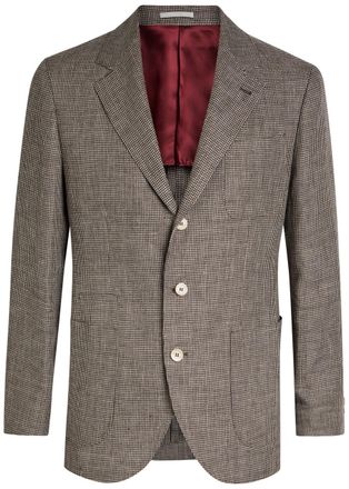 Brunello Cucinelli Houndstooth Linen Blazer - Grey - 48 (IT48 / M)