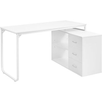 Beliani Scrivania da ufficio domestico angolare con 2 ripiani e 3 cassetti 140 x 100 cm Bianco Sogne