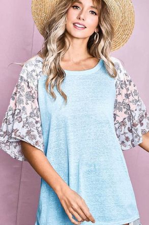 Bibi Floral Sleeve Top In Blue