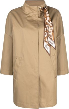 Herno scarf-embellished parka coat - women - Cotton/Acetate/Polyester/Silk - 38 - Brown