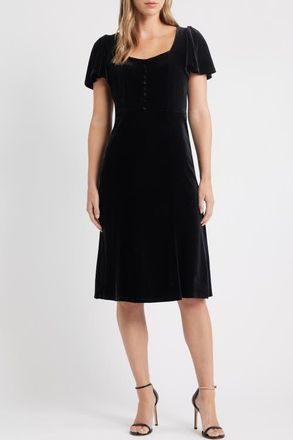 Anne Klein Flared Sleeve Velvet Dress in Anne Black at Nordstrom, Size 10