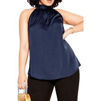 City Chic Eileen Sleeveless Satin Top in Navy at Nordstrom, Size Xl