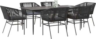 vidaXL Set De Comedor De Jard&iacute;n 7 Piezas Cojines Rat&aacute;n Sint&eacute;tico Negro Vidaxl