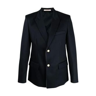 Valentino Garavani Jassen, Heren, Blauw, L, Katoen, Navy Katoenen Blazer met Juweelknoop
