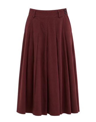 Pomandere Burgundy High-Waist Pleated Cotton-Wool Midi Skirt