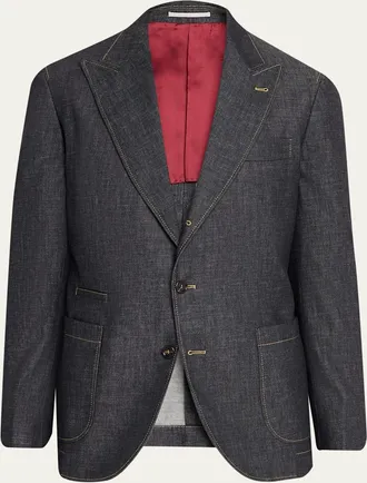 Brunello Cucinelli Mens Denim Single-Breasted Sport Coat