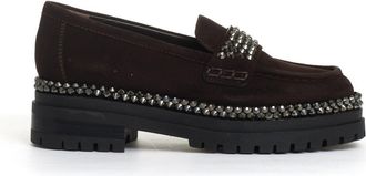 Ninalilou Ebony Suede Moccasin With Dazzling Rhinestone Buckle