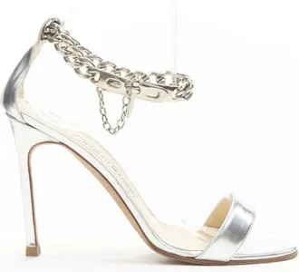 Manolo Blahnik silver chunky chain lock ankle strap sandal