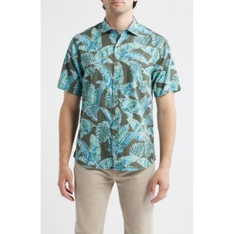 Tommy Bahama Tortola Jungle Blooms Short Sleeve Button-Up Shirt in Voyager Blue at Nordstrom, Size Xxx-Large