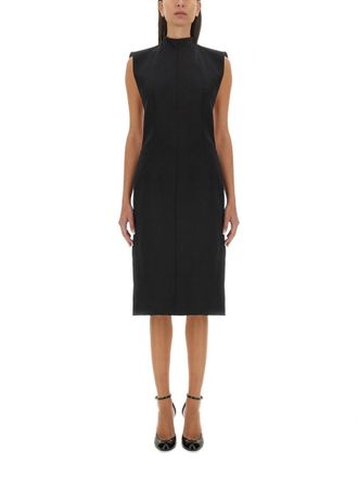 Sportmax Structured Black Midi Dress With High Neckline