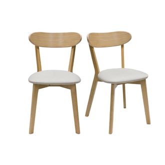 Miliboo Set De 2 Sillas Vintage De Madera De Roble Claro Y Tela Beige Dove