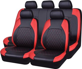 No Brand Juego Completo De 9 Fundas Universales De Cuero Sint&eacute;tico Pu Para Asientos - Negro Con Rojo - Compatibles Con Airbag - Transpirables - Para Autom&oacute;vile
