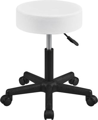 Yaheetech Yaheetech Taburete Giratorio De Bar Silla De Trabajo De Polipiel Con Altura Ajustable Para Hogar Oficina Centro De Belleza, Blanco